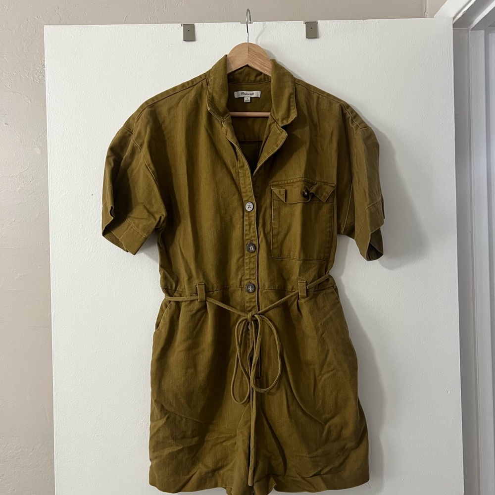 Madewell Olive Green Button-Up Romper- S